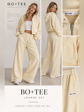 Bo+Tee Butter Yellow Cropped Hoodie & Wide Leg Pants Set in Small